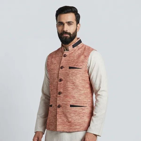 Men's_Rust_Orange_Khadi_Silk_Waistcoat_For_Men