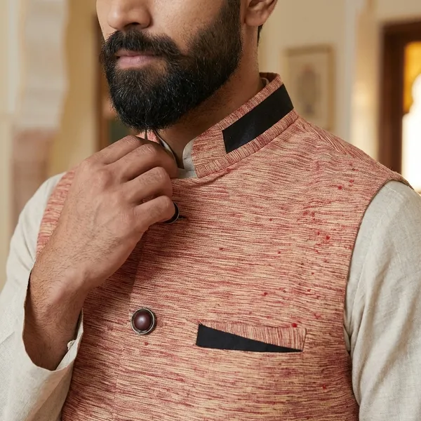 Men's_Rust_Orange_Khadi_Silk_Waistcoat_For_Men
