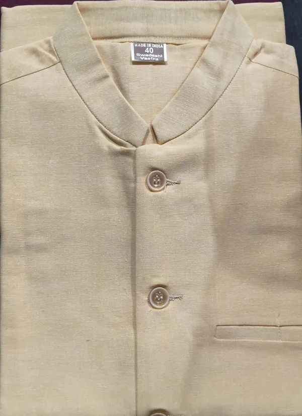 Cream_Silk_Waistcoat_with__Mandarin_Collar_And_Button_Closure_for_Men
