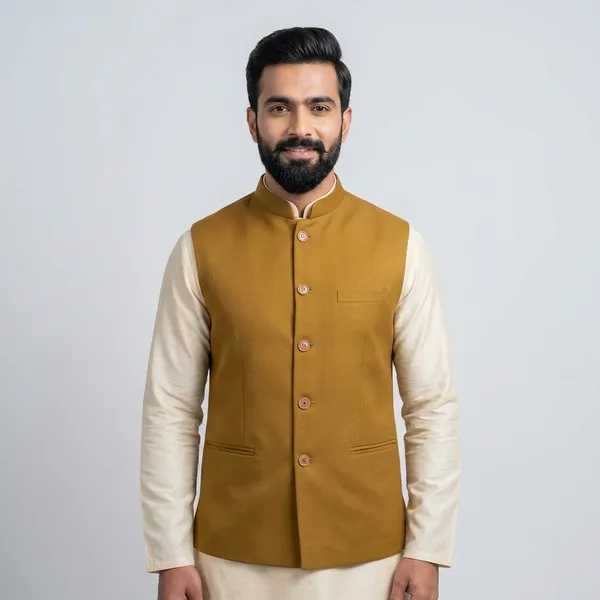 Mustard_Yellow_Nehru_Collar_Jacket_With_Button_Closure