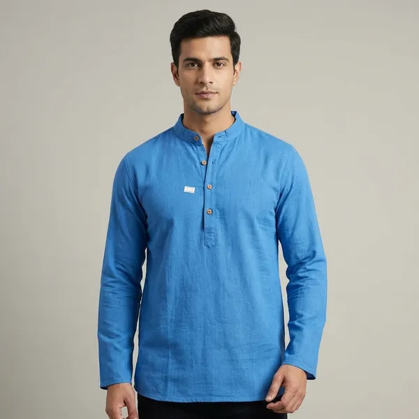 Blue_Mandarin_Collar_Shirt_With_Wooden_Buttons