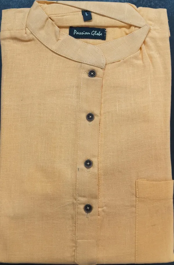 Pasrian_Globe_Men'S_Beige_Mandarin_Collar_Cotton_Kurta_-_Size_L