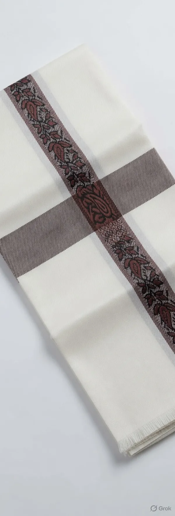 Traditional_White_Cotton_shawl/agavastram_With_Ornate_Floral_Border_And_Grey_Stripe