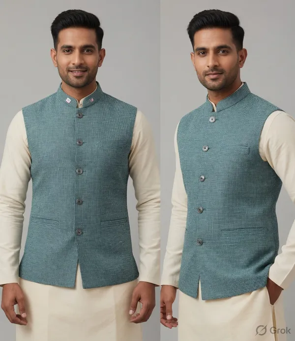 Black_And_White_Checkered_Khadi_Cotton_Waistcoat_For_Men