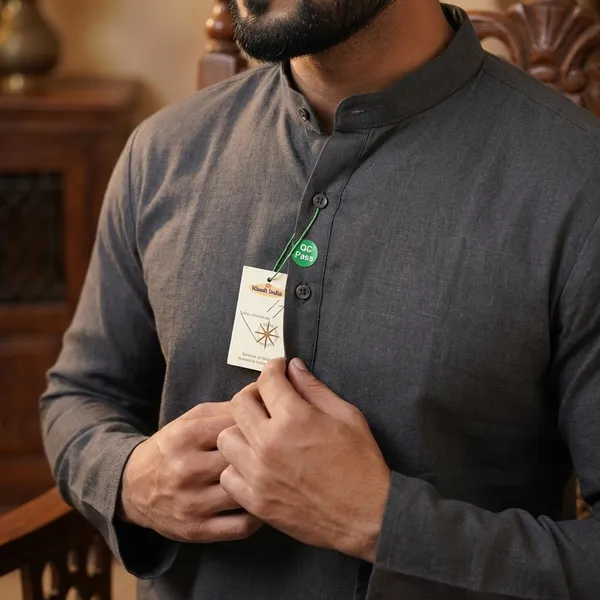 Men'S_Grey_Mandarin_Collar_Short_Kurta