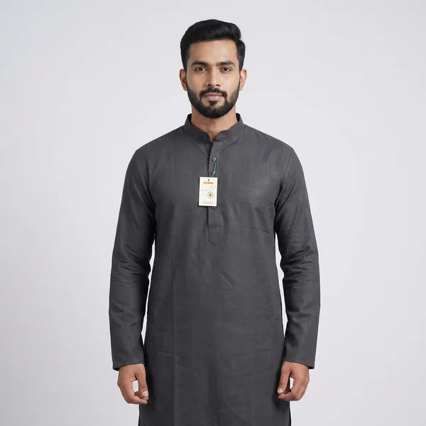 Men'S_Grey_Mandarin_Collar_Short_Kurta