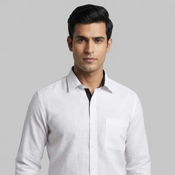 Men'S_White_Textured_Formal_Shirt_With_Contrast_Collar