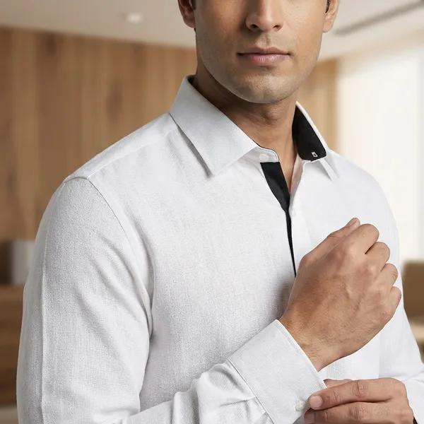 Men'S_White_Textured_Formal_Shirt_With_Contrast_Collar
