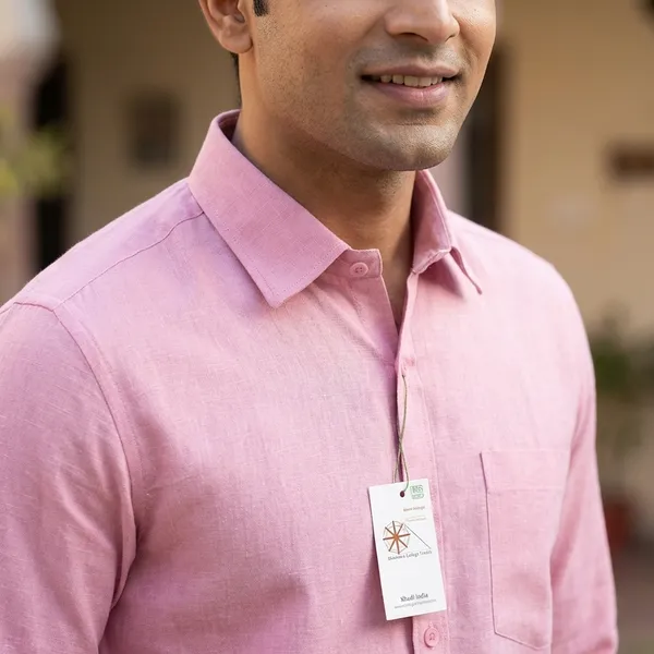 Pink_Khadi_Cotton_Full_Sleeve_Formal_Shirt_-_Size_40