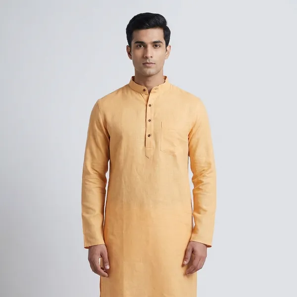 Pasrian_Globe_Men'S_Beige_Mandarin_Collar_Cotton_Kurta_-_Size_L