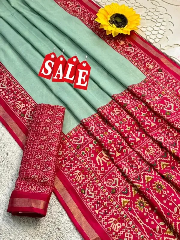 New_Traditional_Patola_Mal_Cotton_Saree__|_With_Blouse_Piece