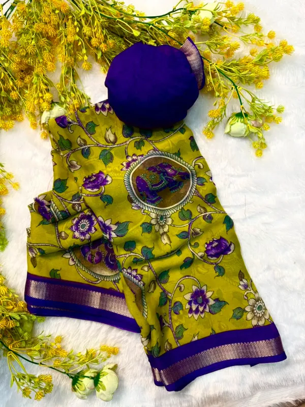 Best_Seller_Kalamkari_Designs_marshmallow_fabric_with_blouse_Piece_