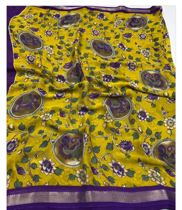 Best_Seller_Kalamkari_Designs_marshmallow_fabric_with_blouse_Piece_