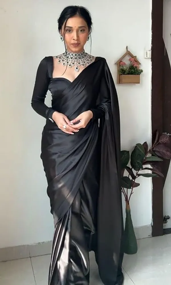 Black_Japan_Satin_Silk_Saree__|_With_Blouse_Piece