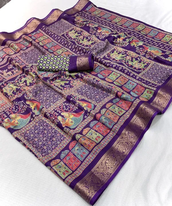Marshmallow_Blooming_Or_Marsh_Melon_Self_Jacquard_Silk_Ajrakh_Print_Or_Kalamkari__Style_|_With_Blouse_Piece
