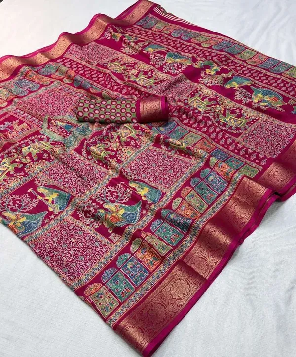 Marshmallow_Blooming_Or_Marsh_Melon_Self_Jacquard_Silk_Ajrakh_Print_Or_Kalamkari__Style_|_With_Blouse_Piece