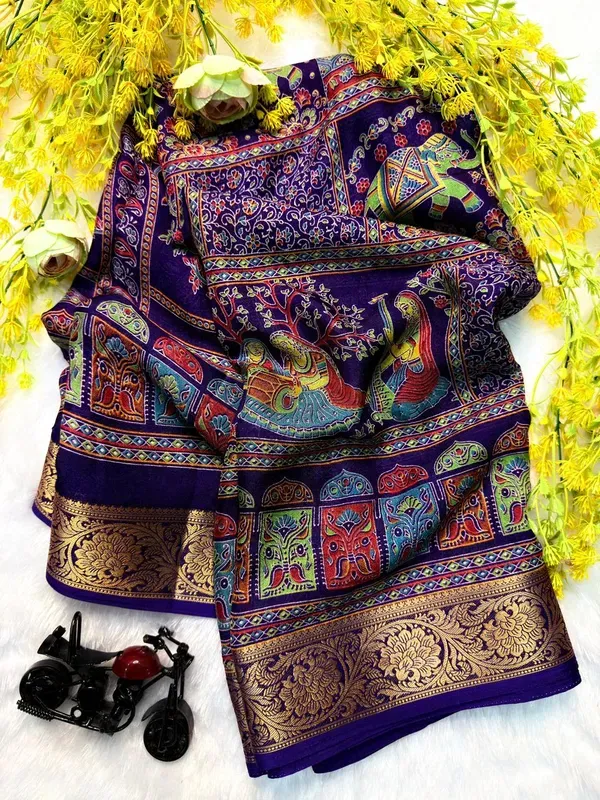 Marshmallow_Blooming_Or_Marsh_Melon_Self_Jacquard_Silk_Ajrakh_Print_Or_Kalamkari__Style_|_With_Blouse_Piece