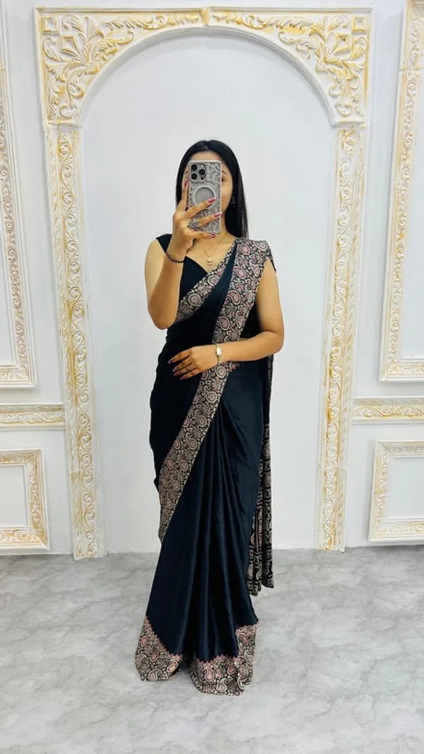 New_Black_Ajrakh_Modal_Silk_Saree__|_With_Blouse_Piece