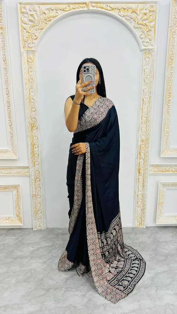 New_Black_Ajrakh_Modal_Silk_Saree__|_With_Blouse_Piece