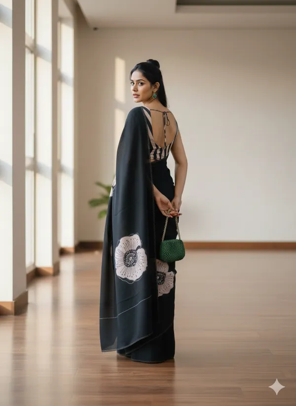 New_Black_Ajrakh_Modal_Silk_Saree__|_With_Blouse_Piece