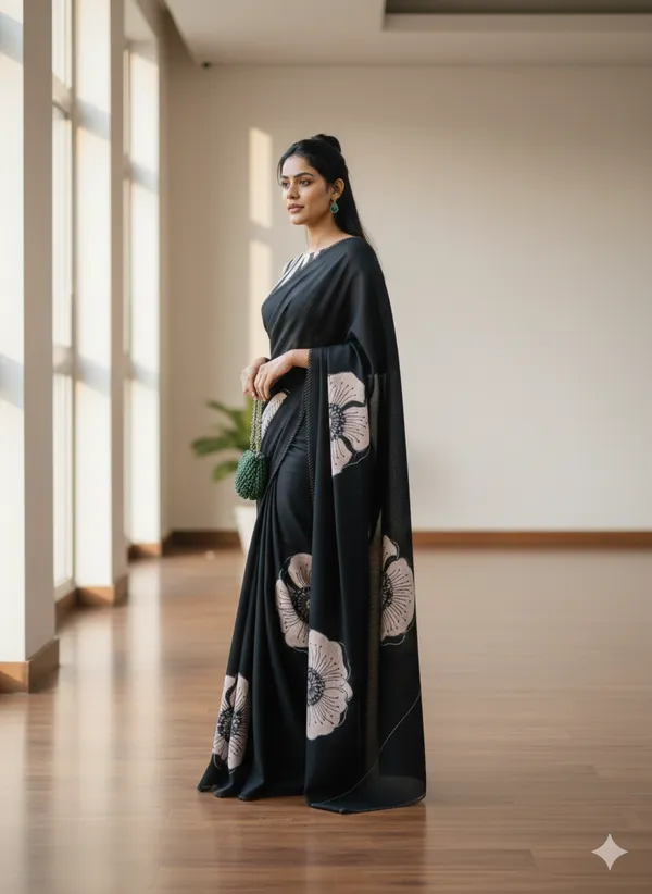 New_Black_Ajrakh_Modal_Silk_Saree__|_With_Blouse_Piece