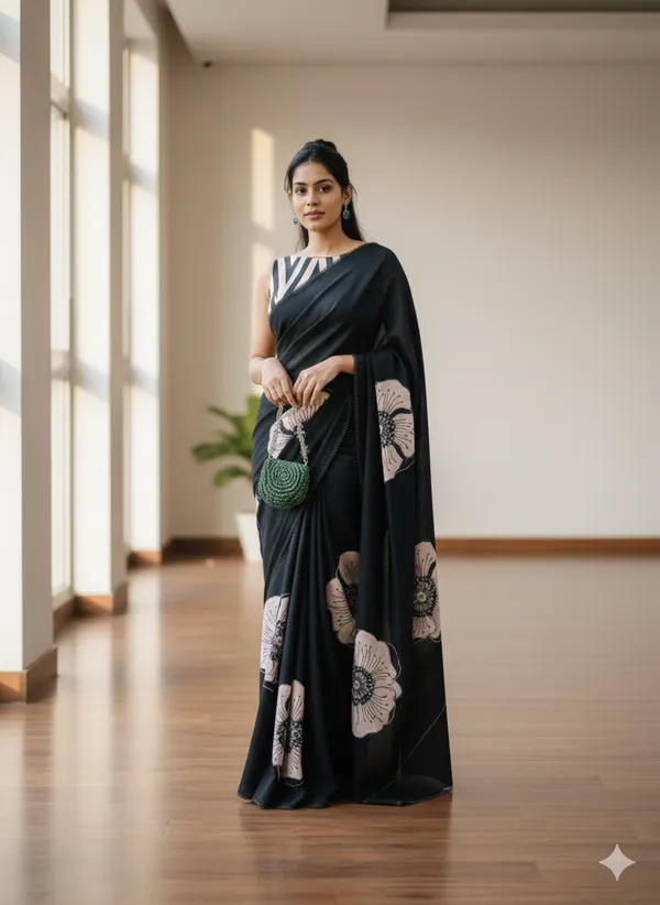 New_Black_Ajrakh_Modal_Silk_Saree__|_With_Blouse_Piece