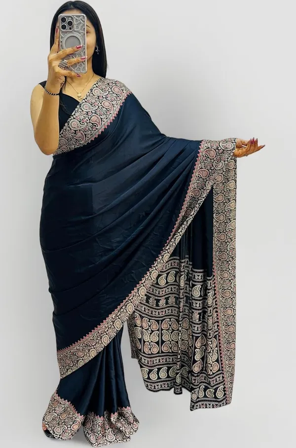 New_Black_Ajrakh_Modal_Silk_Saree__|_With_Blouse_Piece