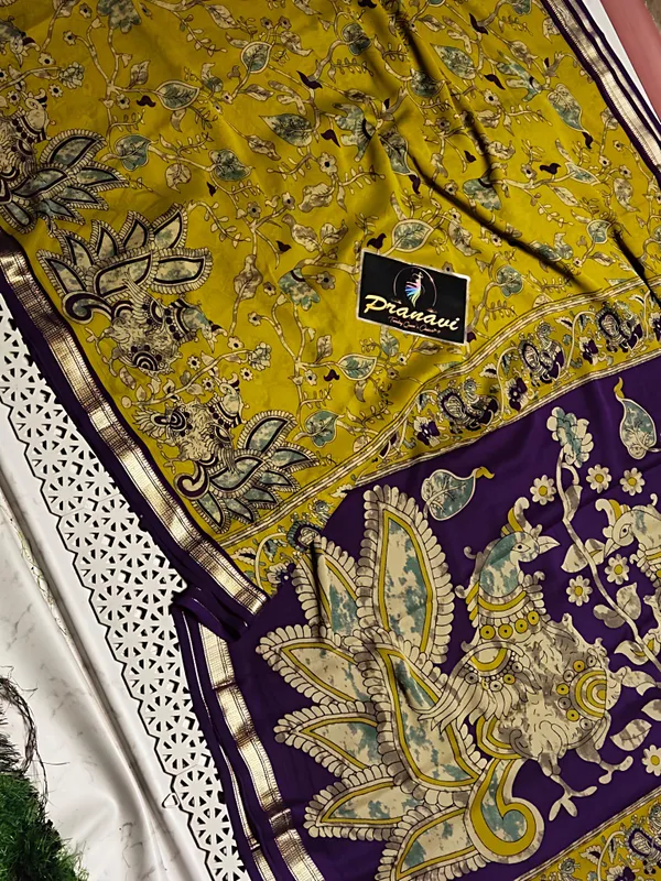 New_Kalamkari_Designs_marshmallow_With_Blouse_Piece_-_Parrot_