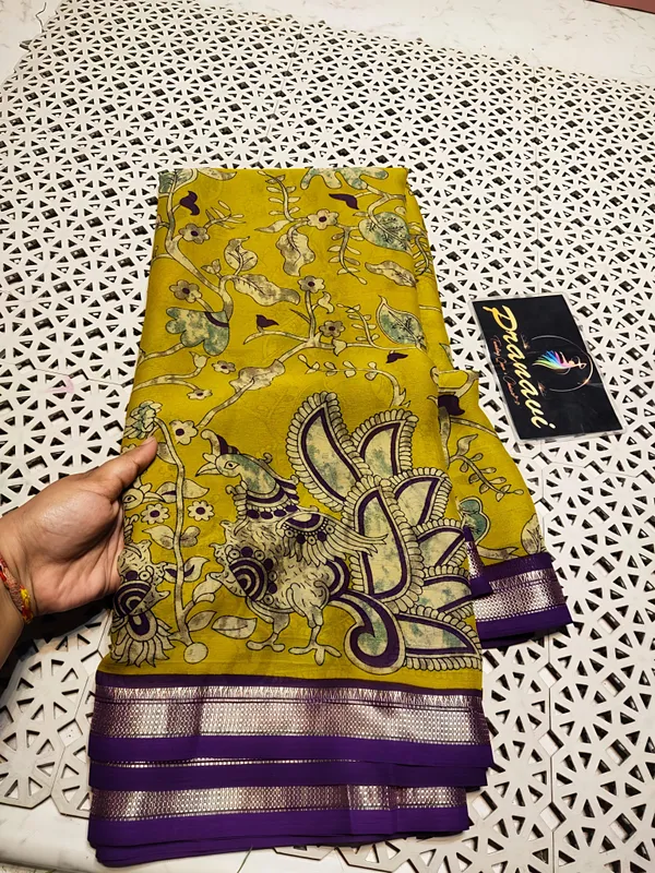 New_Kalamkari_Designs_marshmallow_With_Blouse_Piece_-_Parrot_