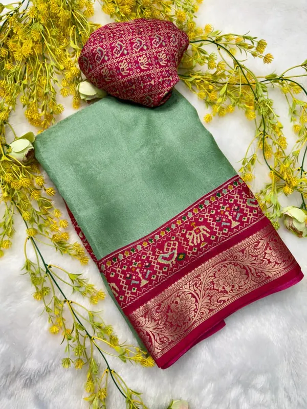 New_Marshmallow_Jecard_Patola_Design_With_Blouse_Piece_-pistal-green