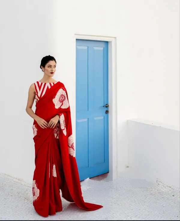 New_Red_Ajrakh_Modal_Silk_Saree__|_With_Blouse_Piece
