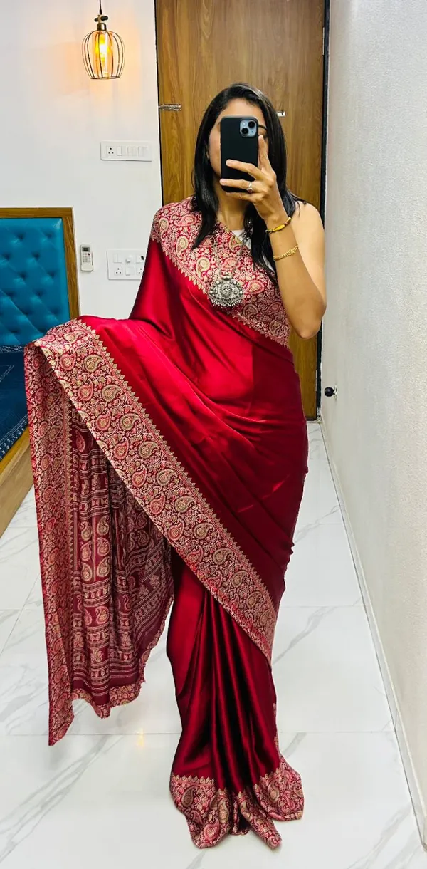 New_Red_Ajrakh_Modal_Silk_Saree__|_With_Blouse_Piece