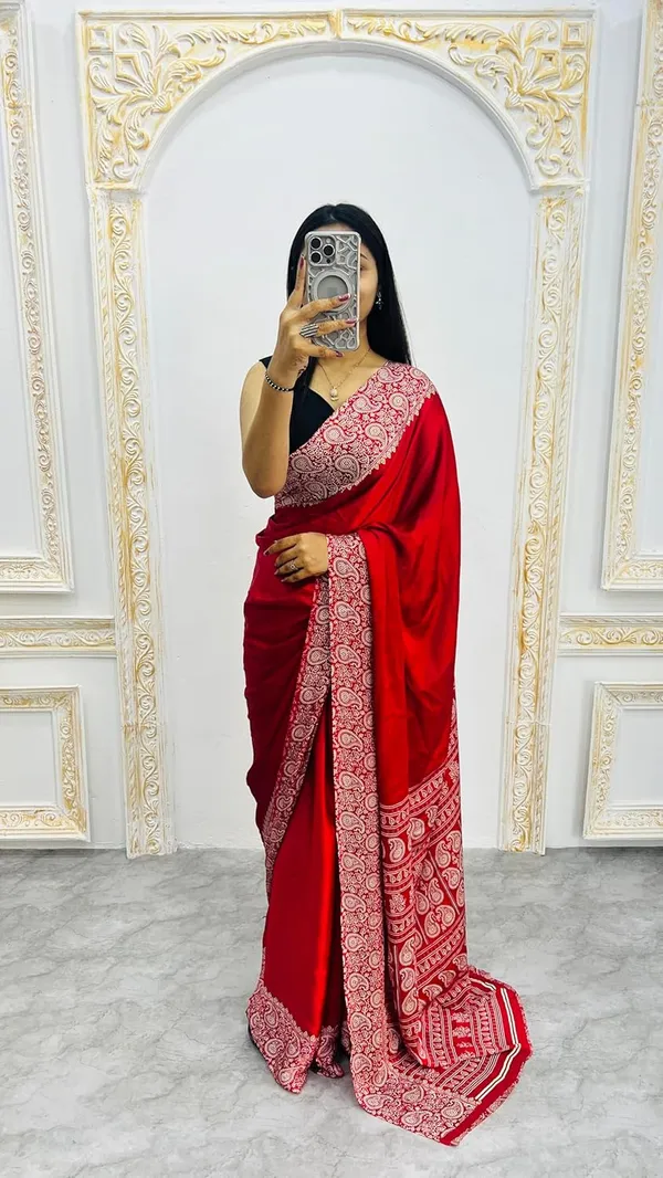 New_Red_Ajrakh_Modal_Silk_Saree__|_With_Blouse_Piece