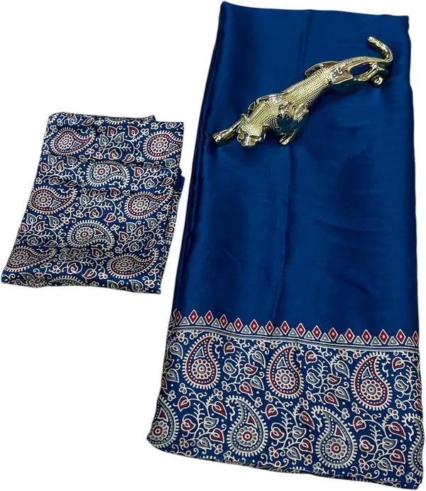 New_Royal_Blue_Ajrakh_Modal_Silk_Saree__|_With_Blouse_Piece