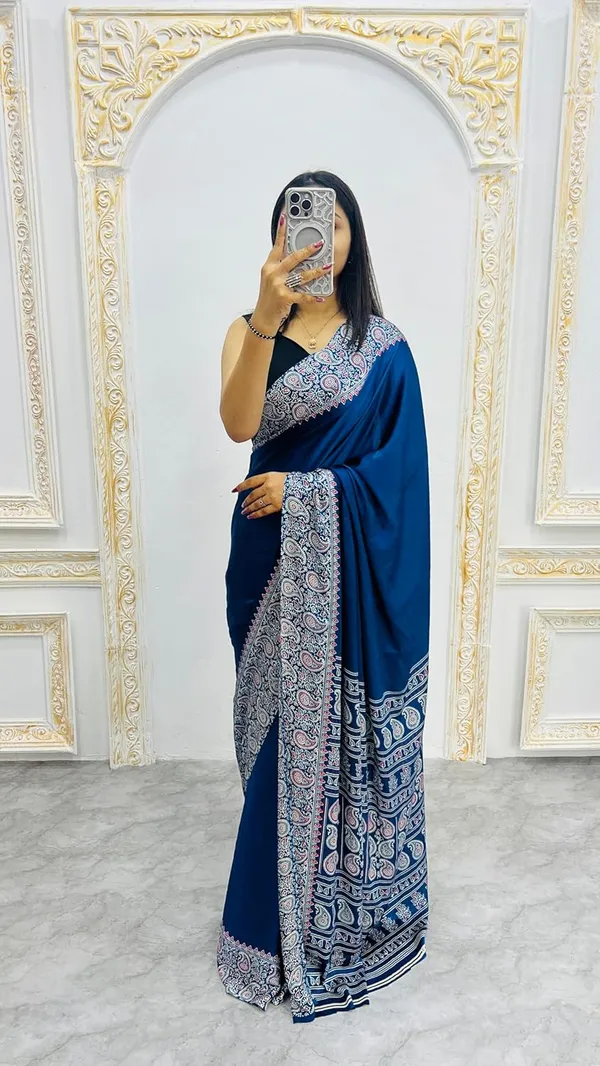 New_Royal_Blue_Ajrakh_Modal_Silk_Saree__|_With_Blouse_Piece