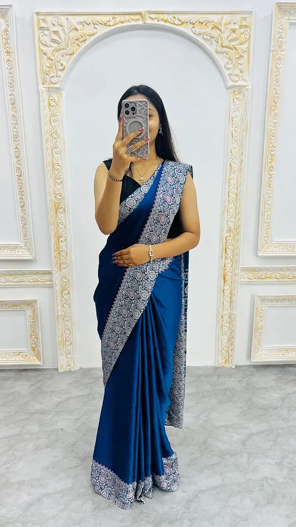 New_Royal_Blue_Ajrakh_Modal_Silk_Saree__|_With_Blouse_Piece