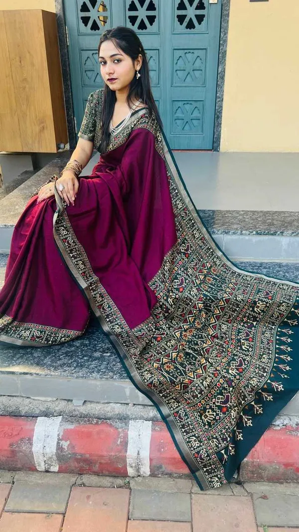 New_Traditional_Patola_Mal_Cotton_Saree__-_Rani_|_With_Blouse_Piece