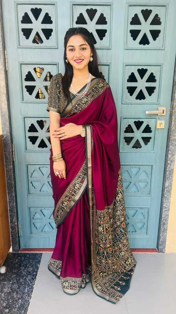 New_Traditional_Patola_Mal_Cotton_Saree__-_Rani_|_With_Blouse_Piece