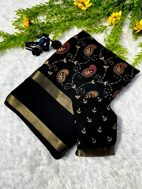 New_royal_Black_Designing_marshmallow_fabric_Saree_with_Blouse_Piece_