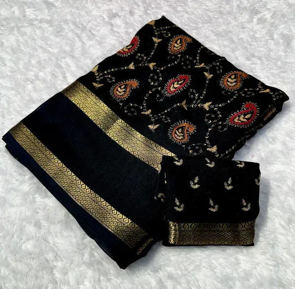 New_royal_Black_Designing_marshmallow_fabric_Saree_with_Blouse_Piece_