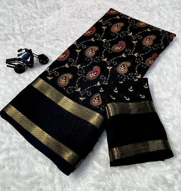 New_royal_Black_Designing_marshmallow_fabric_Saree_with_Blouse_Piece_