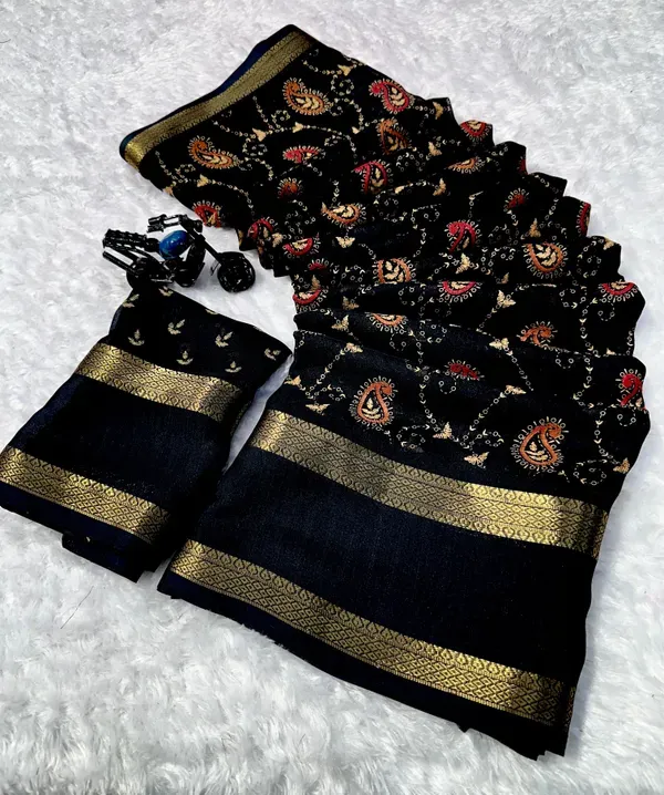 New_royal_Black_Designing_marshmallow_fabric_Saree_with_Blouse_Piece_