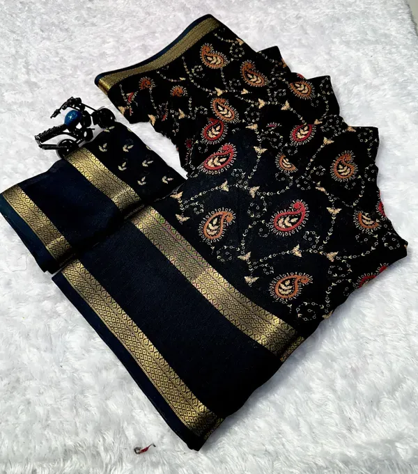 New_royal_Black_Designing_marshmallow_fabric_Saree_with_Blouse_Piece_