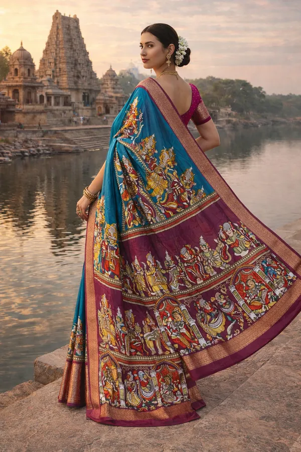 Rama_And_Maroon_Soft_Dola_Silk_Recco_Jari_Sarees__Kalamkari_|_With_Blouse_Piece