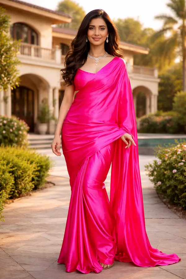Royal_Pink_Japan_Satin_Silk_Saree__|_With_Blouse_Piece