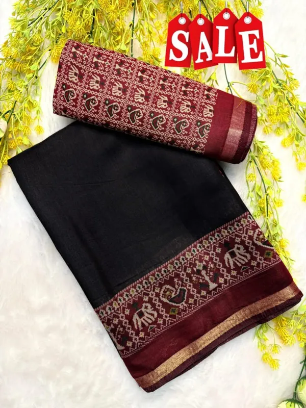Traditional_Patola_Border_Saree_With_Plain_Body_Dola_Silk_Saree_|_With_Blouse_Piece