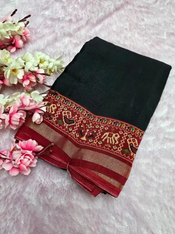 Traditional_Patola_Border_Saree_With_Plain_Body_Dola_Silk_Saree_|_With_Blouse_Piece