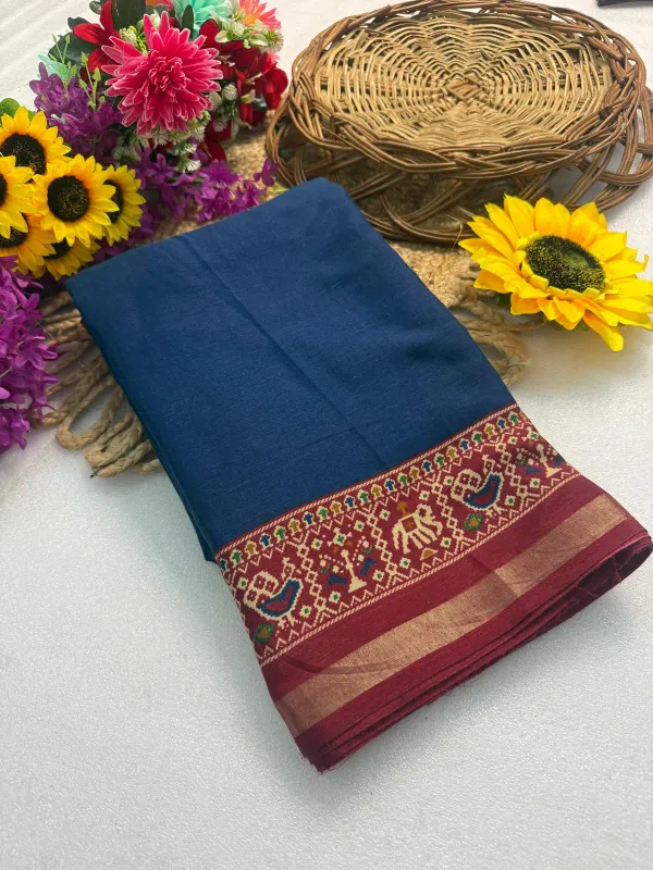Traditional_Patola_Border_Saree_With_Plain_Body_Dola_Silk_Saree_-_Blue_|_With_Blouse_Piece