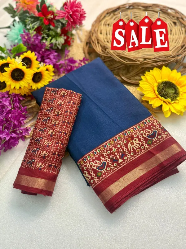 Traditional_Patola_Border_Saree_With_Plain_Body_Dola_Silk_Saree_-_Blue_|_With_Blouse_Piece