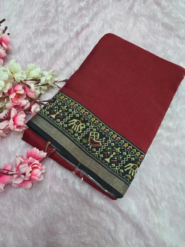 Traditional_Patola_Border_Saree_With_Plain_Body_Dola_Silk_Saree_-_Red_|_With_Blouse_Piece